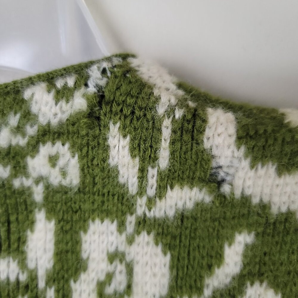 Vintage Catalina Jacquard Wool Cardigan Green Ivory Floral Women's XS - Picture 8 of 10